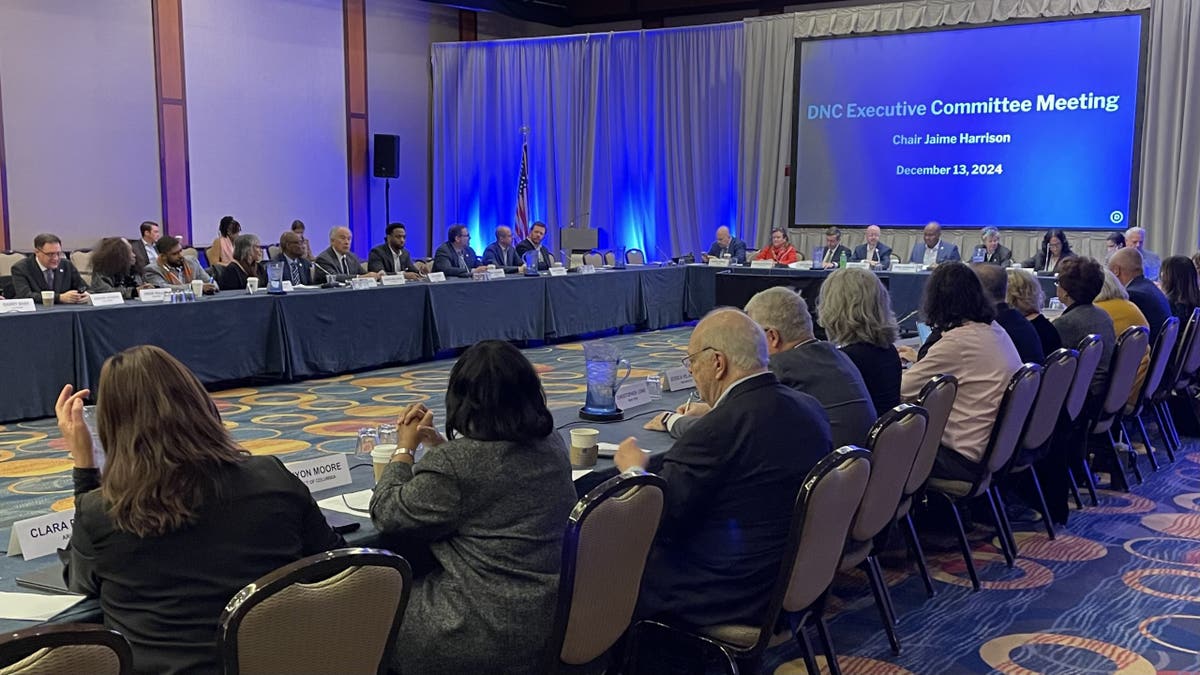 The Democratic National Committee's (DNC) executive committee meets for the first time since the presidential election, on Dec. 13, 2024, in Washington D.C. 