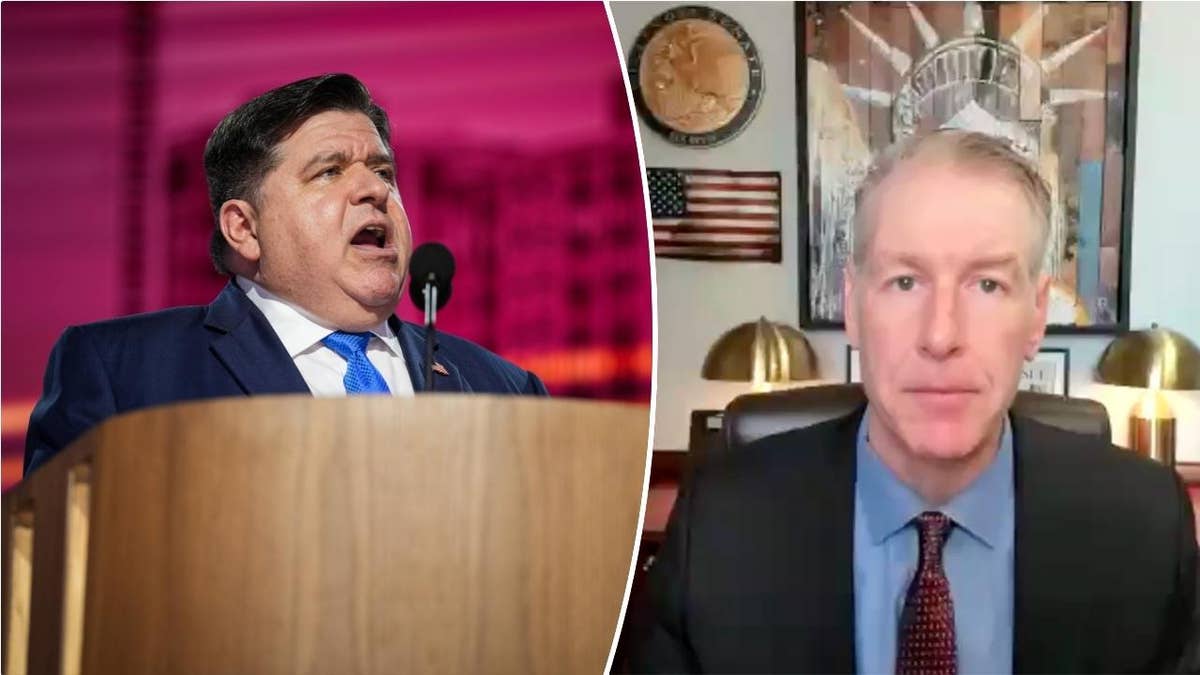 Gov. Pritzker, left; state Senate Republican leader John Curran, right