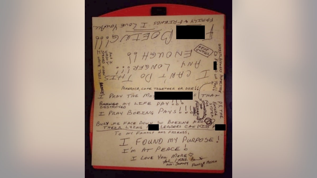 A photo of John Barnett's suicide note.