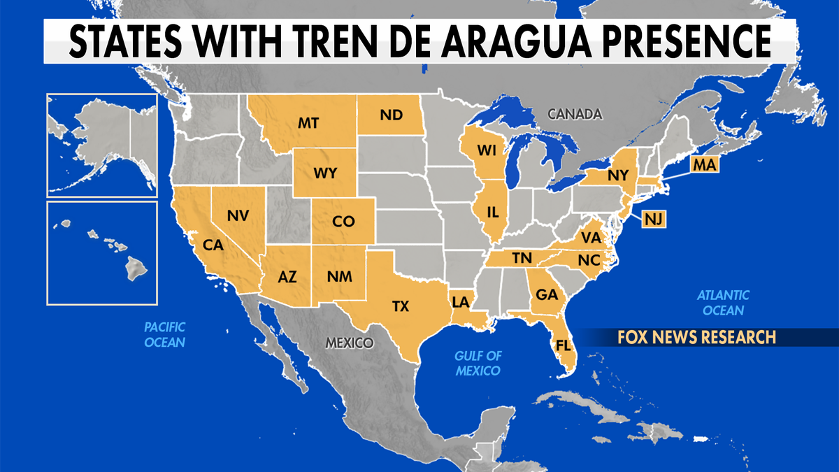 Map of Tren de Aragua's presence in the U.S., as of December 2024.