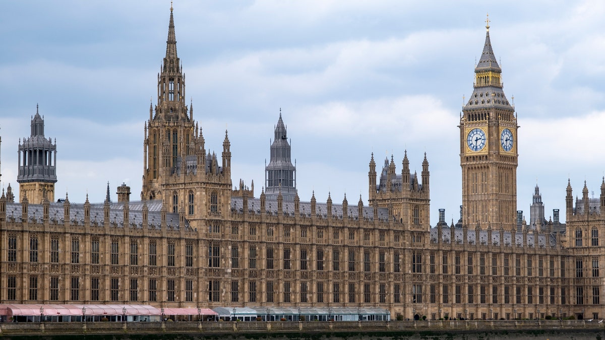 View towards the Houses of Parliament, the Palace of Westminster and clock tower aka Big Ben on 12th June 2024 in London, United Kingdom.