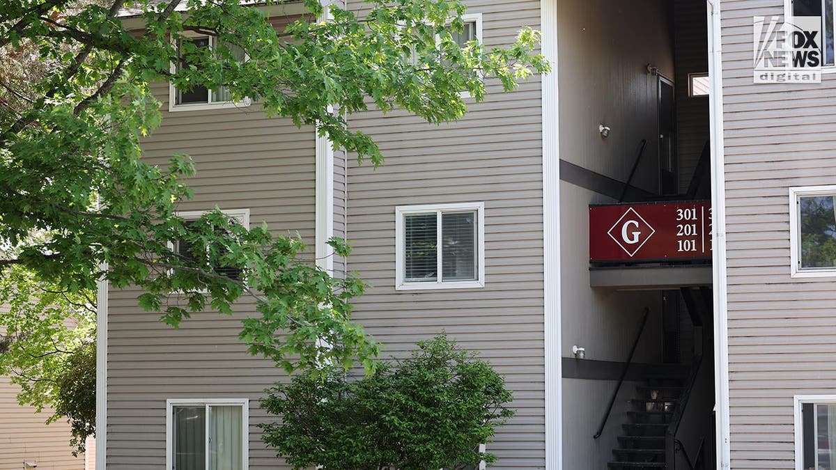 Bryan Kohberger's apartment where the windows with the blinds open are visible