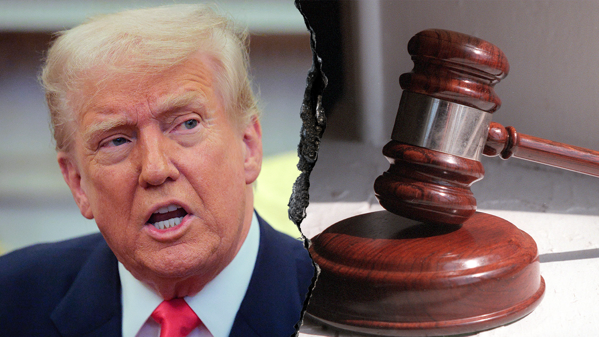 President Donald Trump and a courtroom gavel.