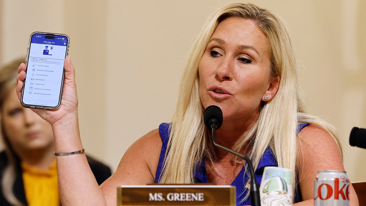 Rep. Marjorie Taylor Greene (R-GA) questions witnesses during a hearing of the House Homeland Security Subcommittee on Border Security and Enforcement in the Cannon House Office Building on Capitol Hill on June 6, 2023 in Washington, D.C.