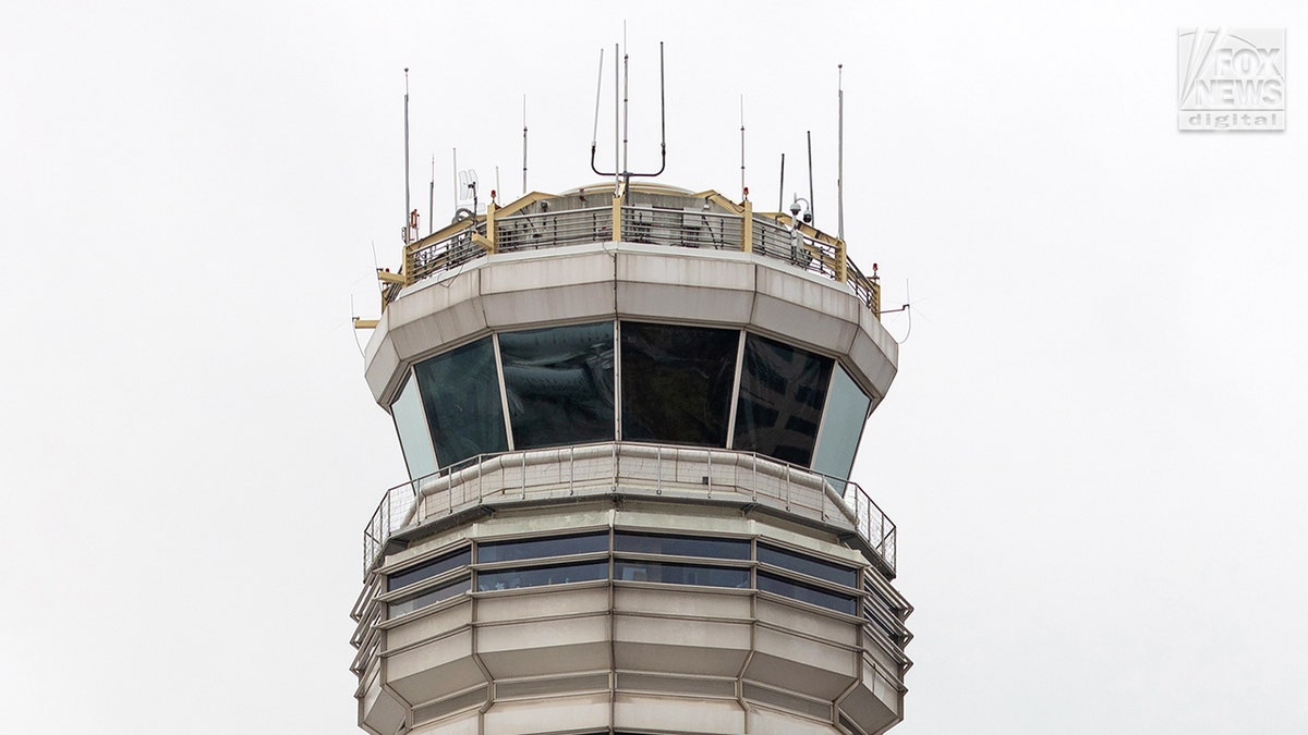 General view of the tower at Reagan National Airport where an American Airlines jet collided with a Black Hawk Wednesday