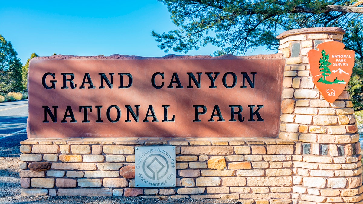 Entrance sign for Grand Canyon National Park in Arizona