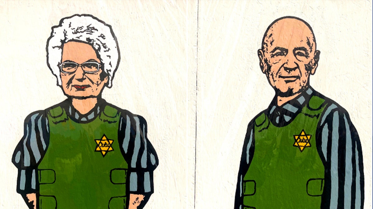 aleXsandro Palombo's mural depicting Italian Holocaust survivors before it was vandalized