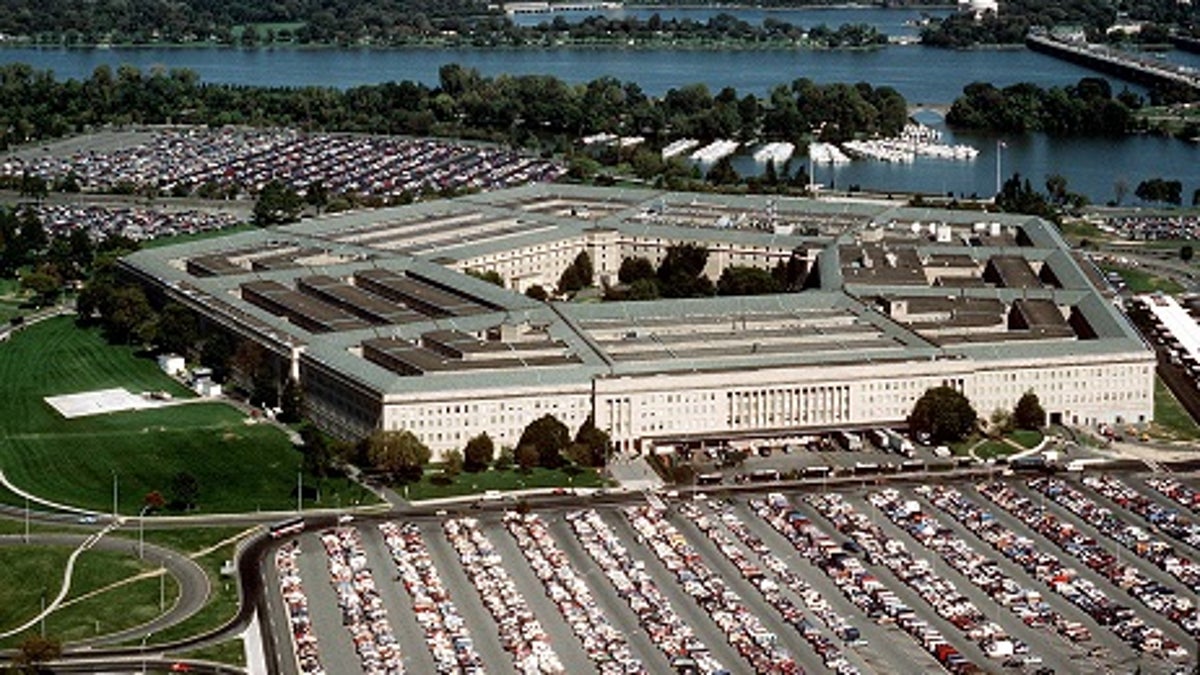 Pentagon in aerial shot with Washington Monument in background