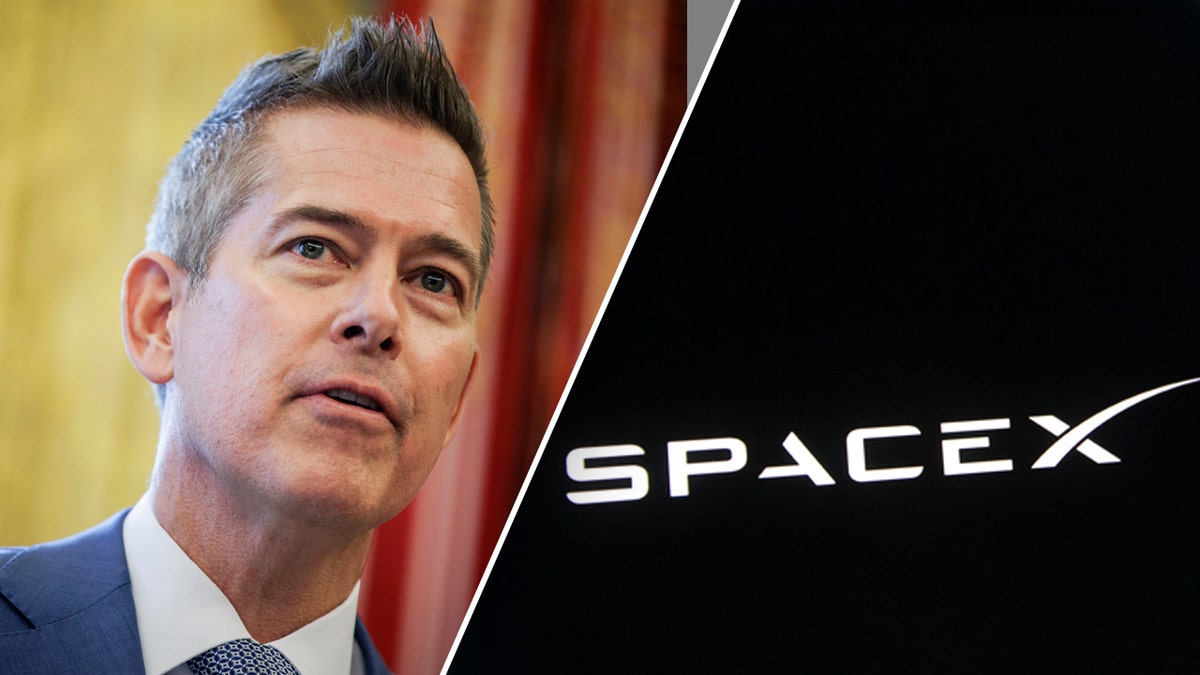 Left: Transportation Sec. Sean Duffy; Right: SpaceX logo