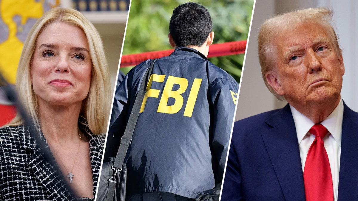 Pam Bondi, an FBI agent and Donald Trump in a split image