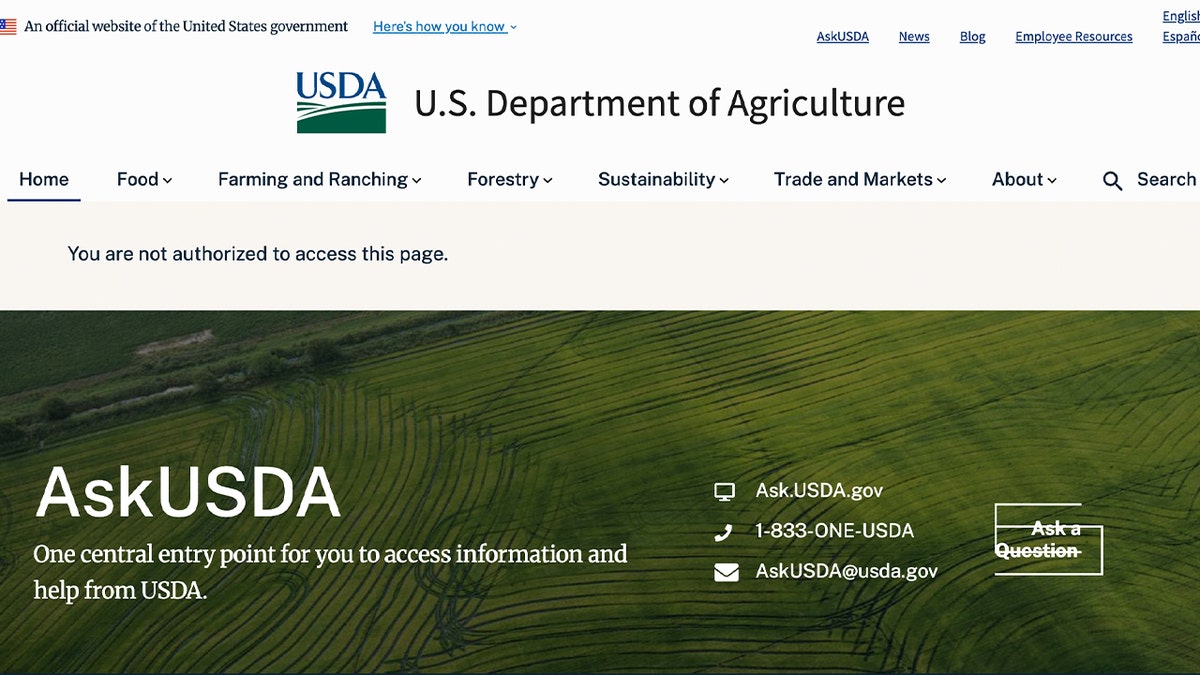 The U.S. Department of Agriculture climate change landing page appears unavailable.