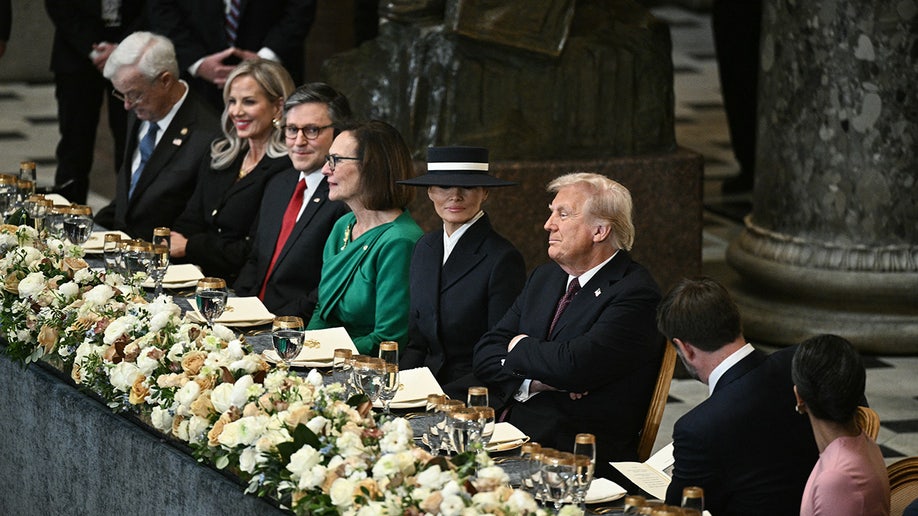 President Donald Trump and First Lady Melania Trump attend a luncheon 