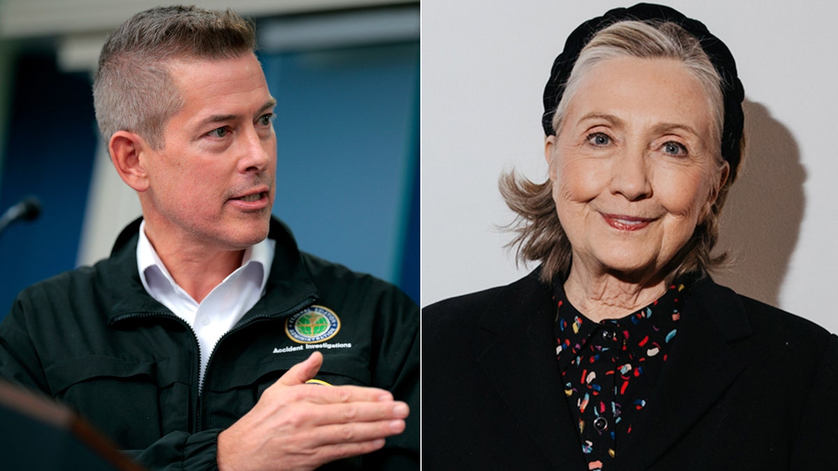 Sean Duffy, left; right: former Secretary of State Hillary Clinton