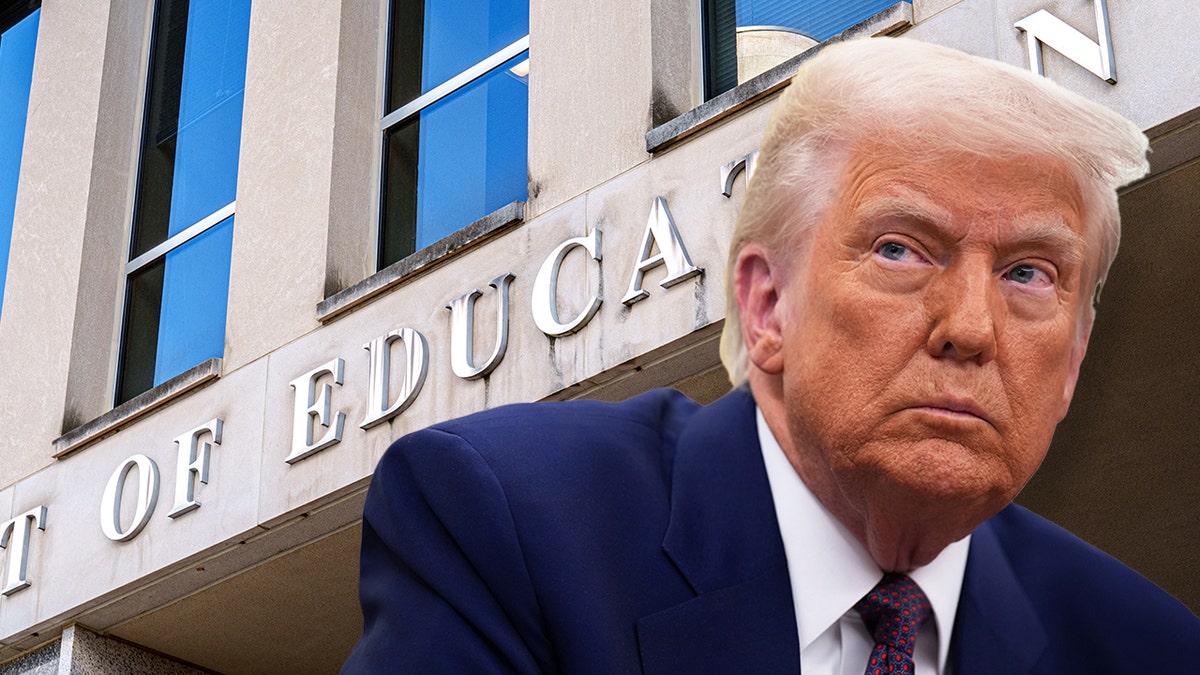 Trump with Dept of Education in background