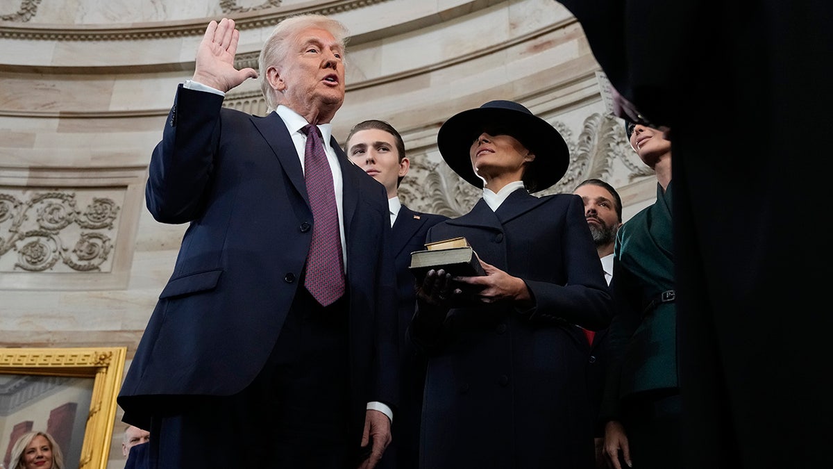 Donald Trump swearing in, closeup shot 