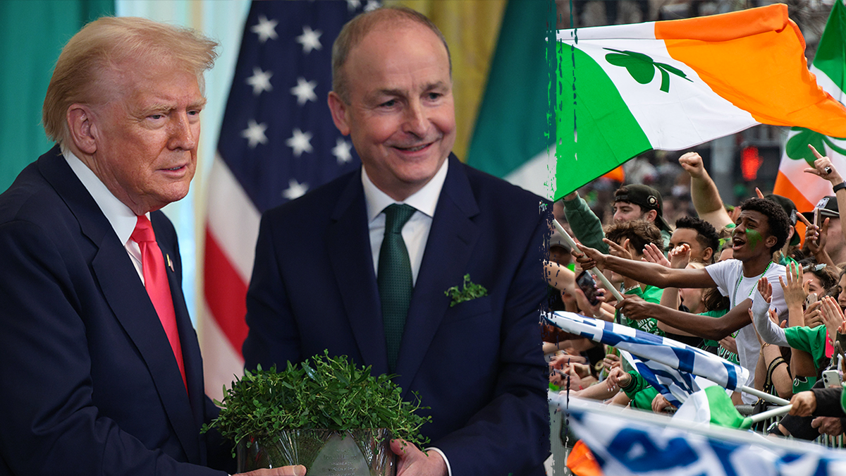 Trump with Irish PM; St. Patrick's celebration, right