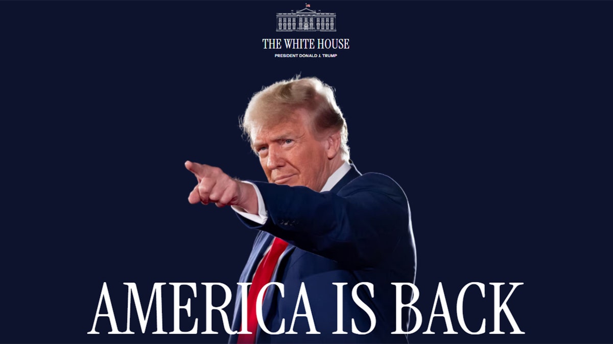 White House website with Trump pointing and 'America is back' caption