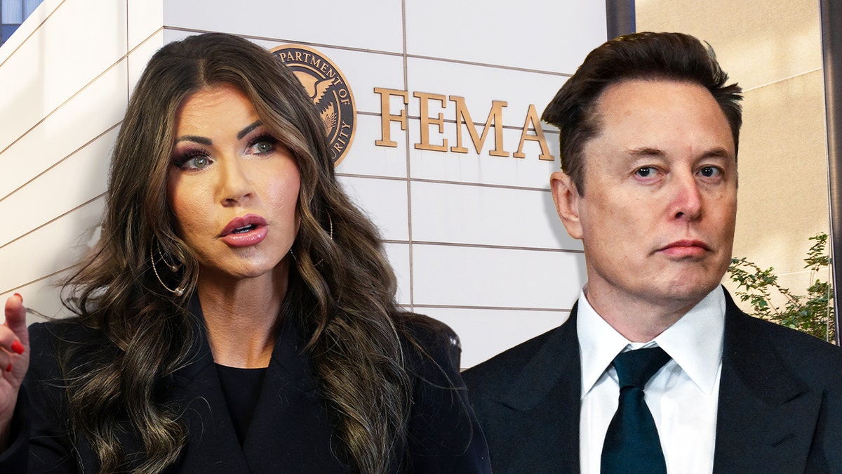 Kristi Noem and Elon Musk in front of FEMA headquarters