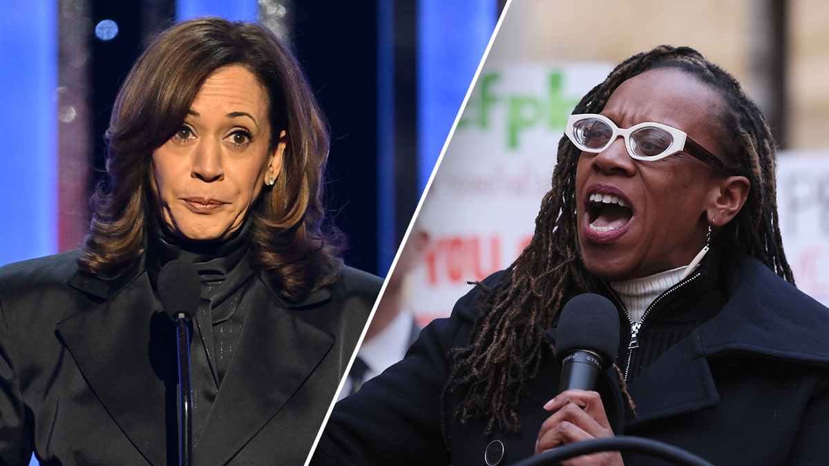 Kamala Harris and Rep. Lateefah Simon in left-right split