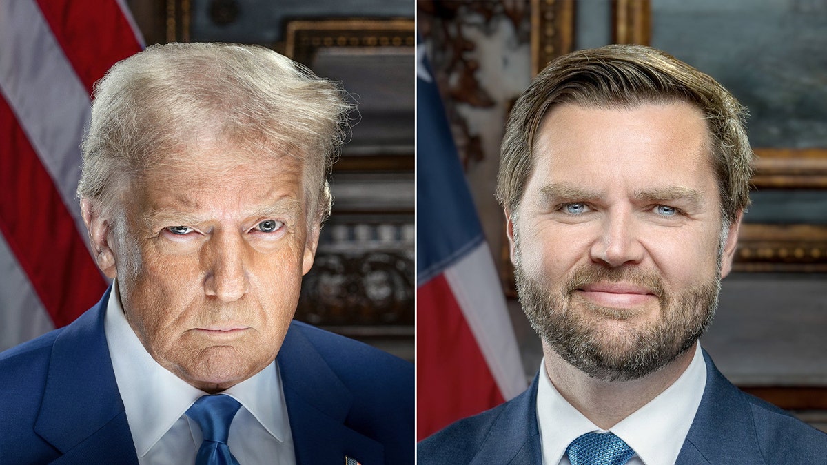 President-elect Donald J. Trump and Vice President-elect JD Vance appear in their official portraits.