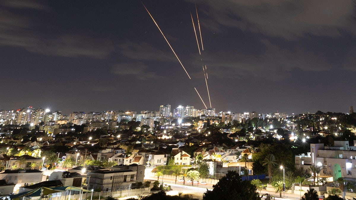 rockets streaking across sky in Israel