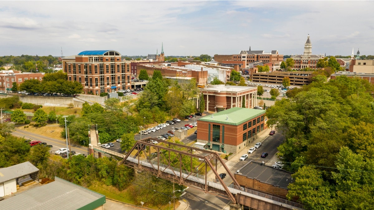 An aerial view of downtown Clarksville, Tenn.