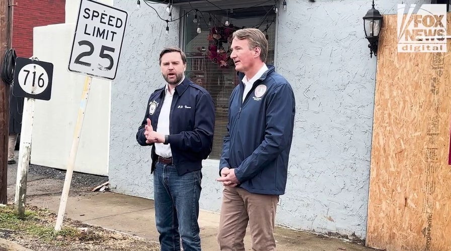 JD Vance meets Virginia Gov. Glenn Youngkin in hurricane-damaged Damascus