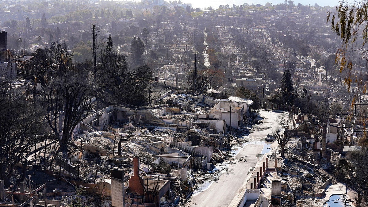 A general view of the burned residential areas as wildfires continue to wreak havoc