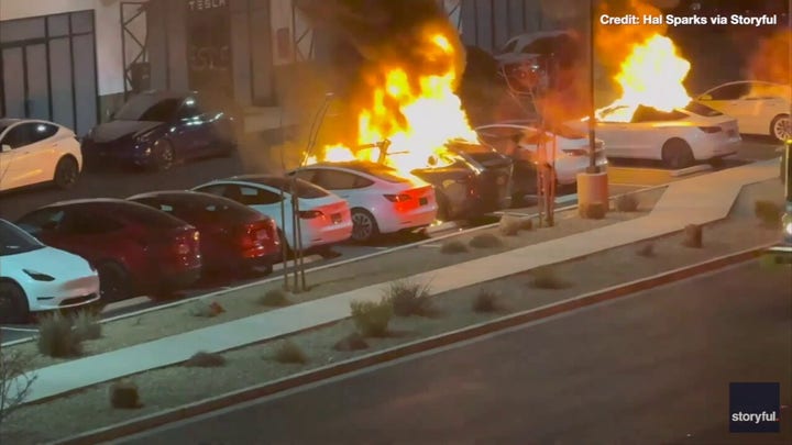 Teslas set on fire and shot at in targeted attack, according to Las Vegas Police