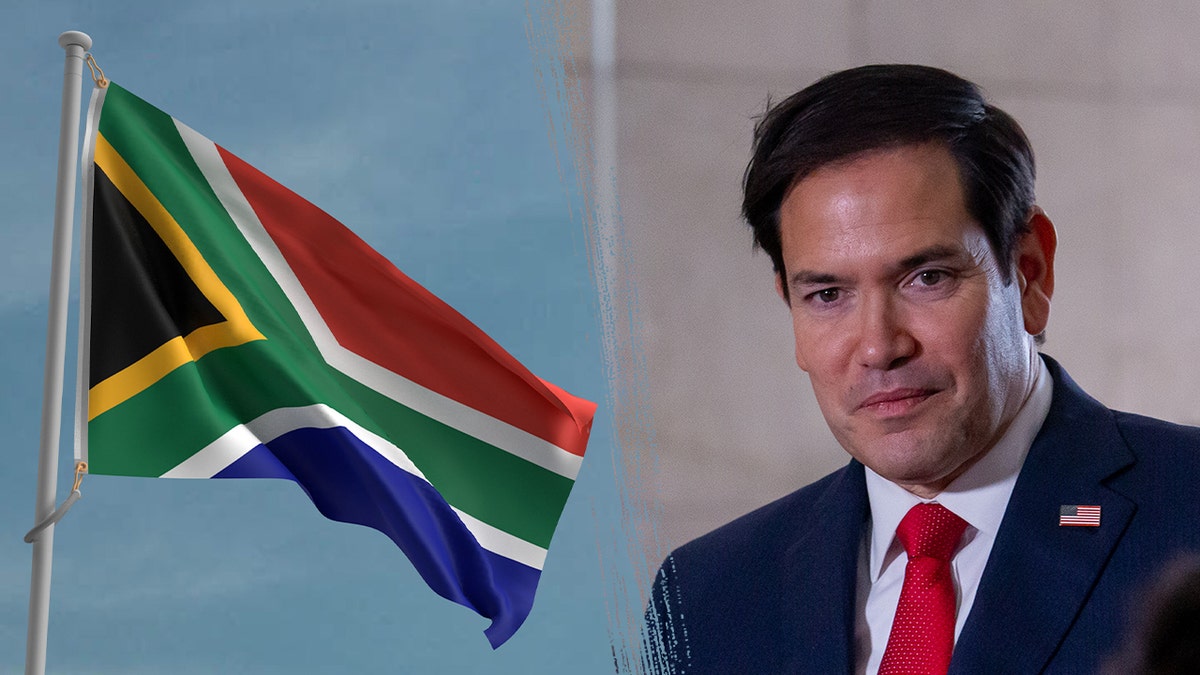 Split image of South African flag, Rubio