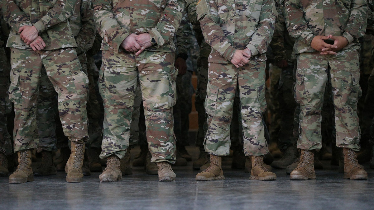 National Guard members standing in a line