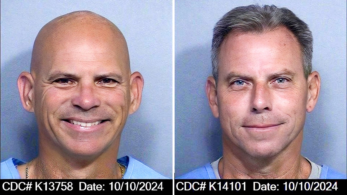 Erik with graying hair and Lyle Menendez, bald, in their most recent mugshots