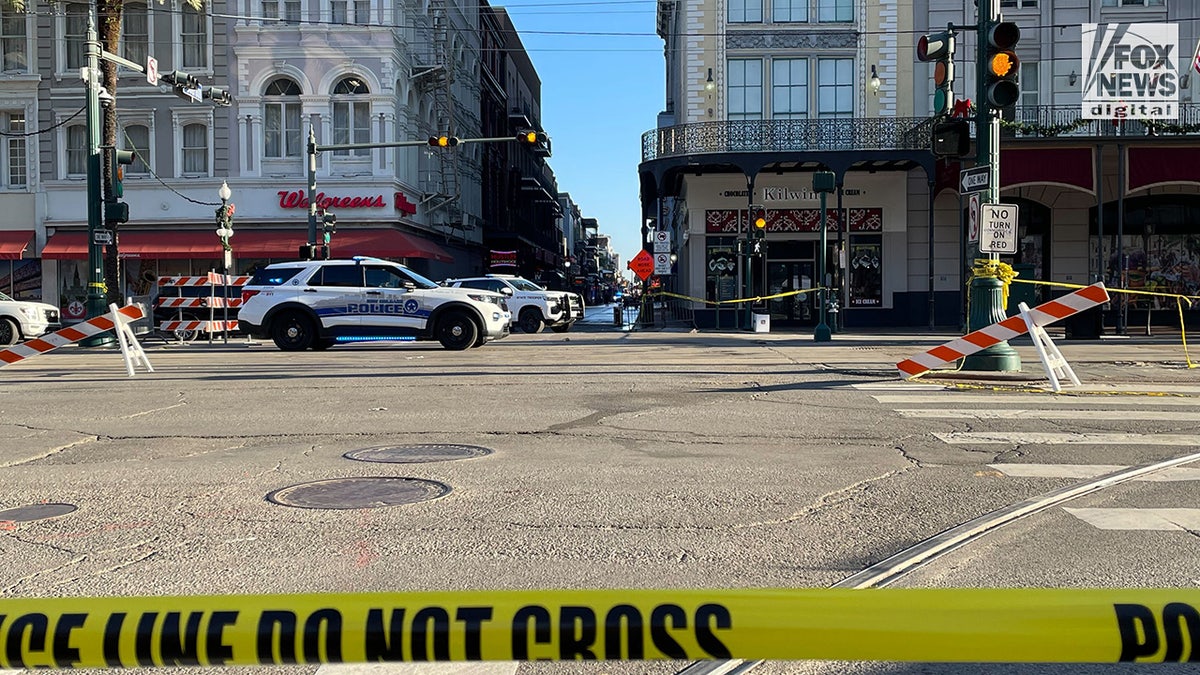 Investigators continue to block off Bourbon Street in New Orleans, Louisiana