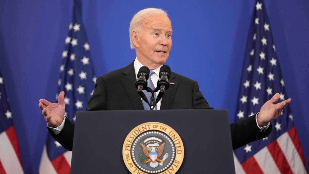 President Biden speaks about foreign policy during a speech at the State Department in Washington, D.C., on Monday.