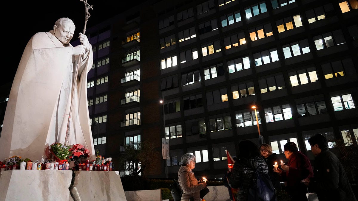 Pope John Paul statue outside a hospital