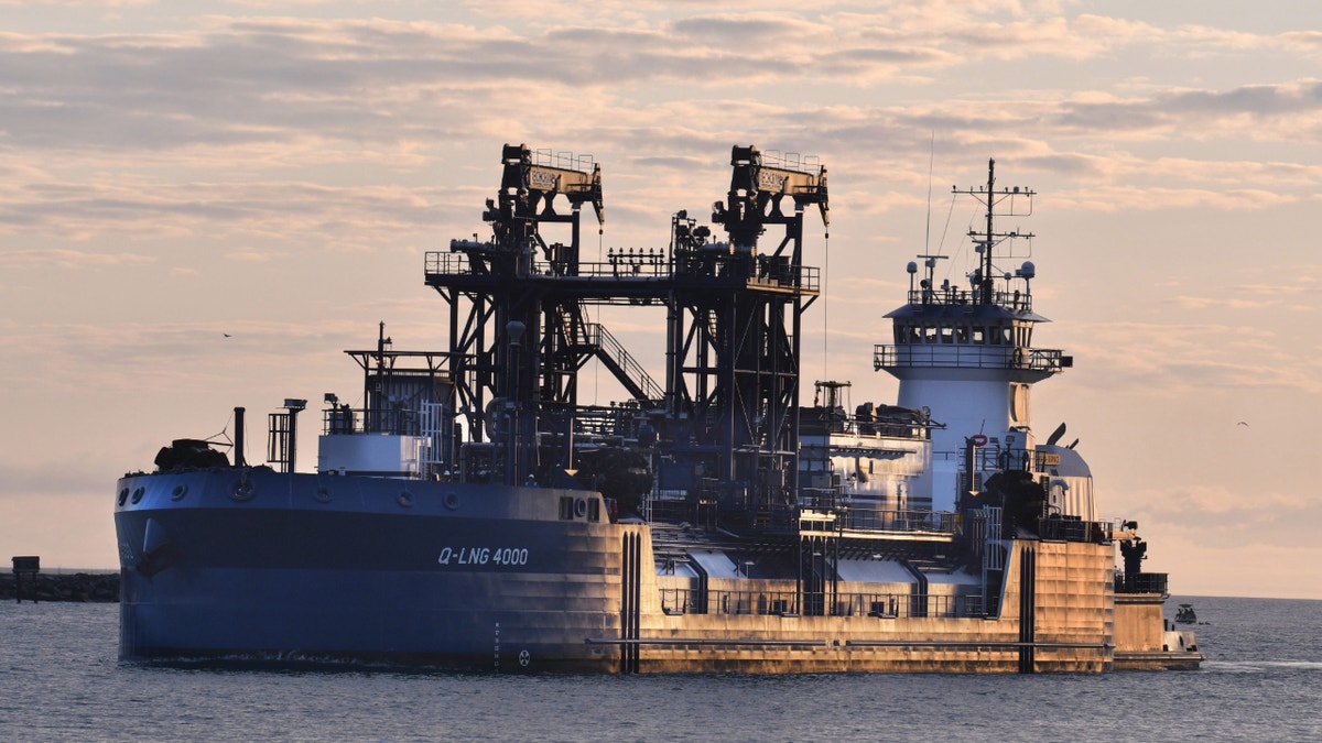 The Q-LNG4000, a tanker carrying liquid natural gas (LNG) that will be used for fuel on the next generation of cruise ships, is seen in Port Canaveral. (Malcom Denemark, Florida Today)