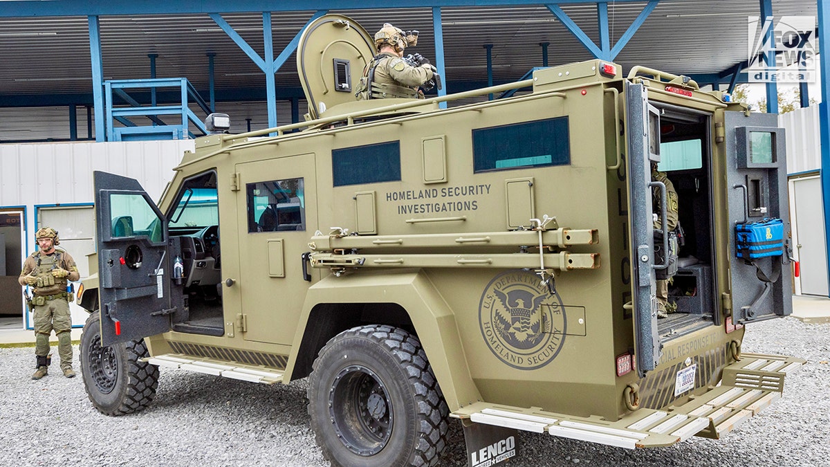 A Homeland Security Investigations SWAT Team vehicle is being used in drills in LaPlas, Louisiana, Wednesday, January 15, 2025. The training, while routine, is part of the upcoming preparations for Super Bowl next month.