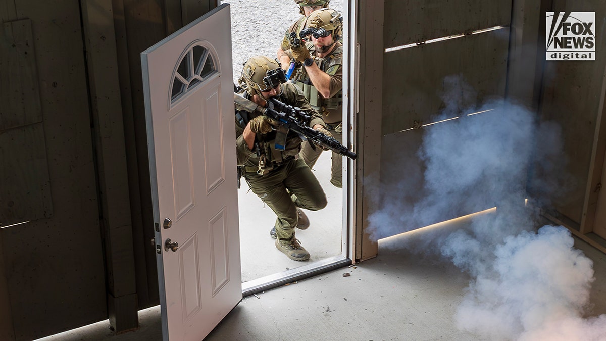 Homeland Security Investigations SWAT Team perform drills at Octovio "Ox" Gonzales SWAT Complex in LaPlas, Louisiana, Wednesday, January 15, 2025. The training, while routine, is part of the upcoming preparations for Super Bowl next month.