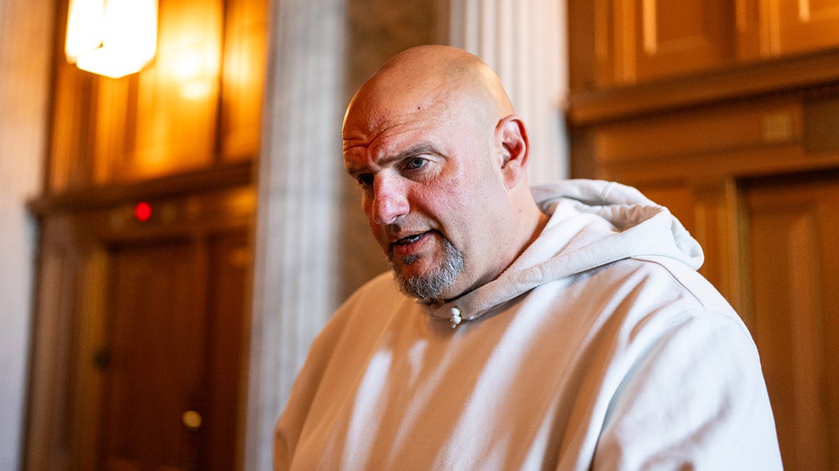 Fetterman wears a sweatshirt in the Capitol