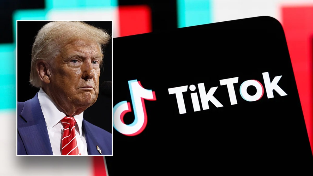 President Trump insert over a image representing TikTok