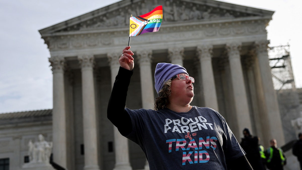 pro-trans advocate outside SCOTUS