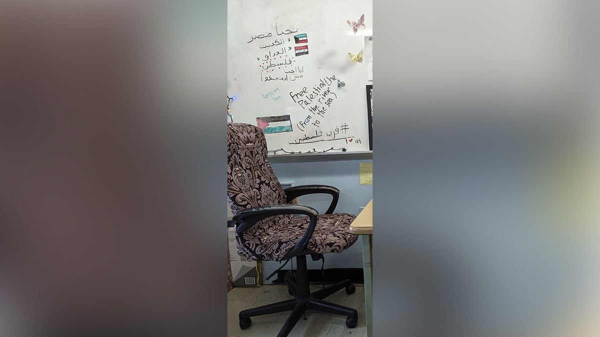 Fox News Digital obtained a photograph of the pro-Hamas slogan "Free Palestine. From the River to the Sea" scrawled on a teacher's blackboard at the Susan E. Wagner High School.