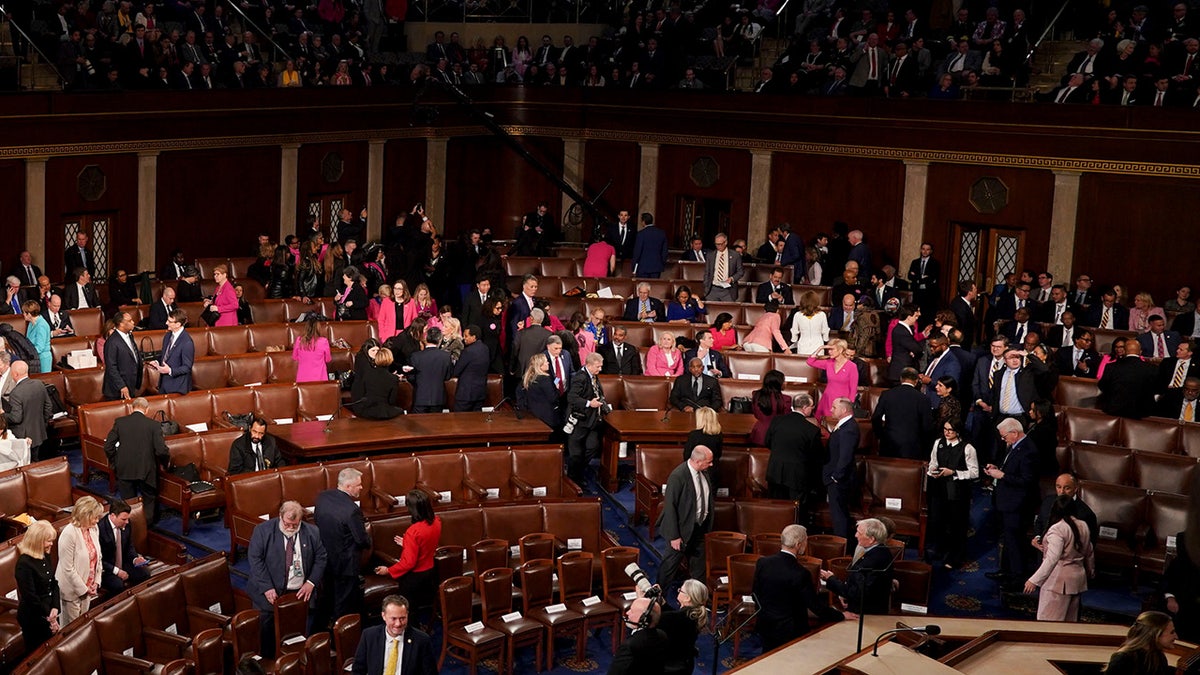 Lawmakers arrive for a joint session of Congress in the House Chamber of the Capitol in Washington, D.C., March 4, 2025. Photographer: Al Drago/Bloomberg via Getty Images