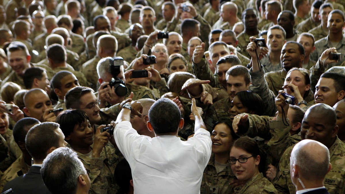 Obama greeting troops in Afghanistan in 2012