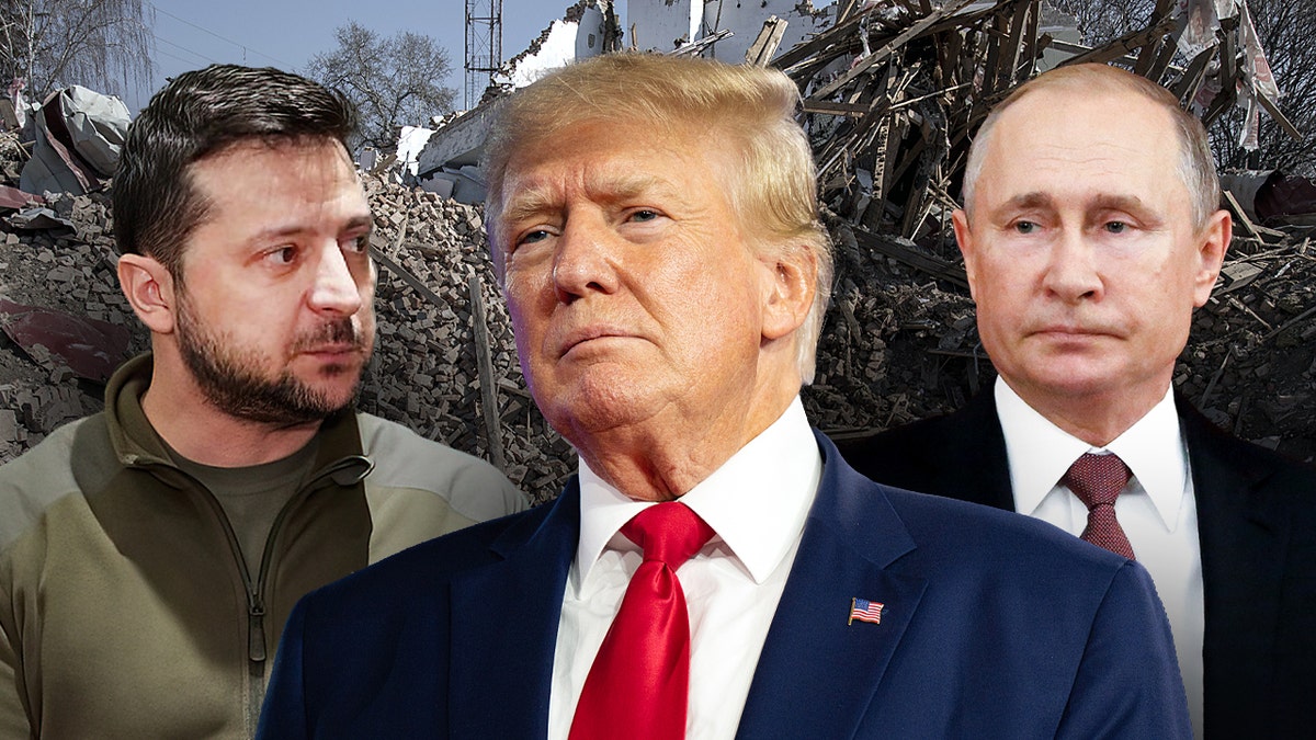 Image depicts Trump, Zelenskyy and Putin