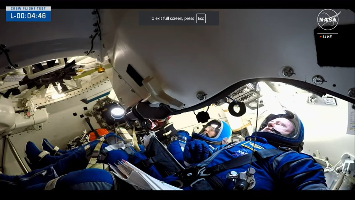 NASA astronauts Butch Wilmore and Suni Williams during NASA's live shot of their takeoff on June 5, 2024.