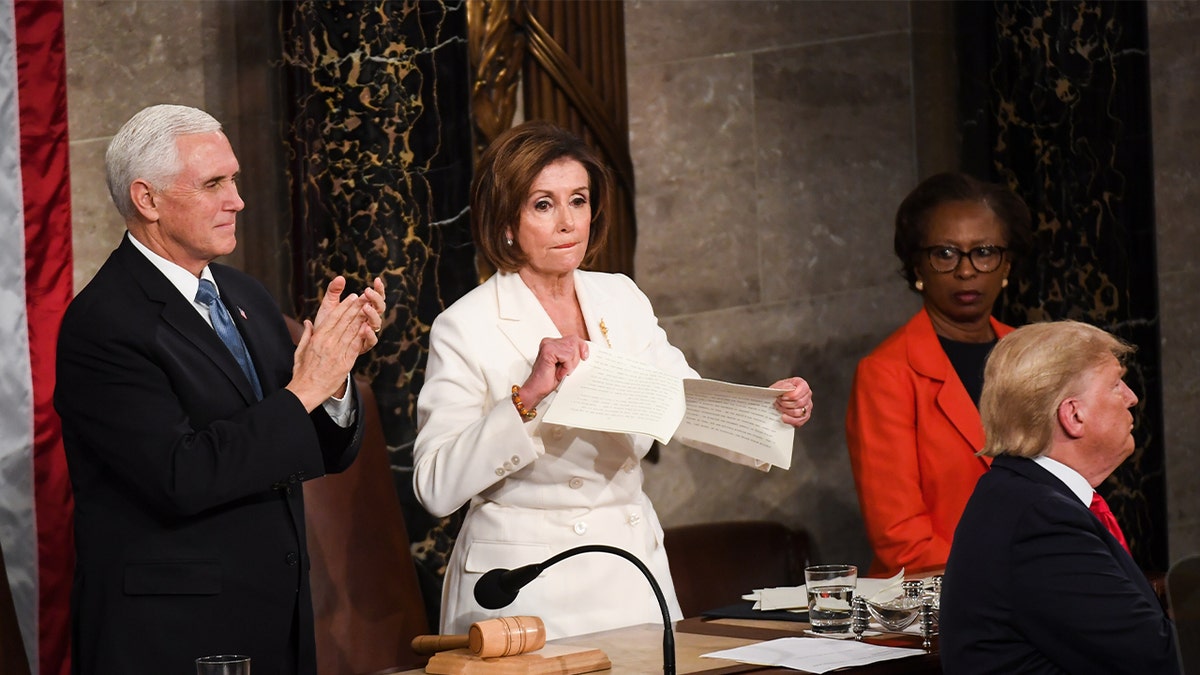 House Speaker Nancy Pelosi rips up copy of Trump speech