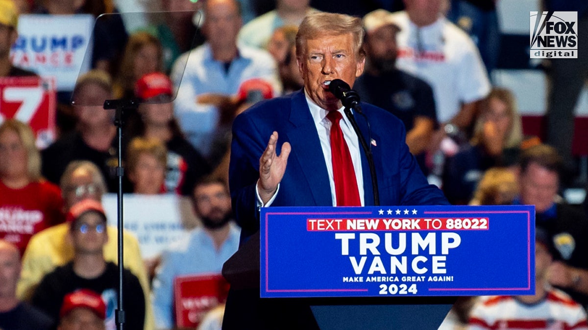 Former President Donald Trump speaks at a rally in Uniondale, New York