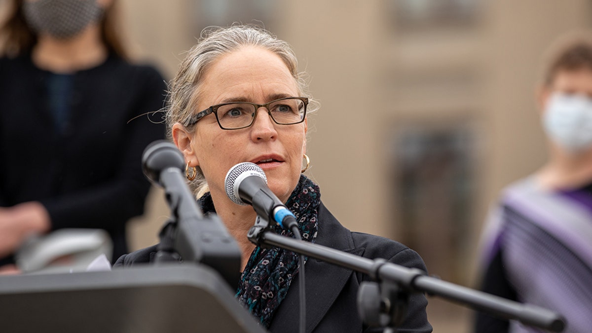 Former Rep. Carolyn Bourdeaux, D-GA, speaks during a campaign event outside the Georgia State Capitol in Atlanta on Tuesday, Nov. 10, 2020.