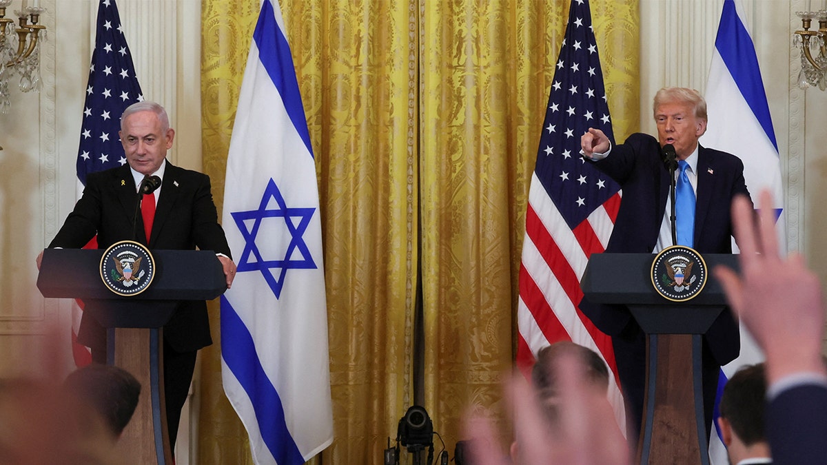 Israeli Prime Minister Benjamin Netanyahu and President Donald Trump speak at a press conference